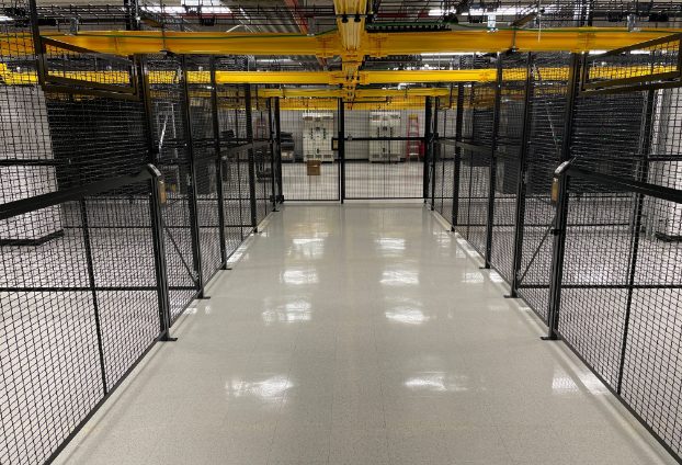 data center cage with black mesh walls